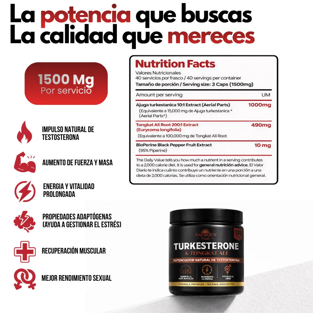 Turkesterone - Fórmula Premium para Resistencia, Fuerza y Vitalidad (120 Cápsulas)